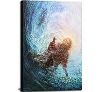 Lienzo enmarcado de Jesús cristiano para pared, diseño de la mano de Dios llegando al agua, imagen de la Biblia, Cristo, religión, decoración de pared, póster impreso para sala de estar, baño,