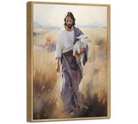 Lienzo enmarcado de Jesús y cordero para pared, diseño de Jesucristo, el buen pastor, impresiones de Dios y fe, póster de arte cristiano, decoración del hogar y dormitorio