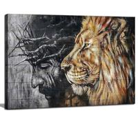 Lienzo enmarcado grande de Jesús y león, arte de pared, cristianismo religioso y león de la catedral de Judá, póster impreso, decoración de pared, adecuado para dormitorio, oficina, estudio,