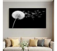 Lienzo enmarcado minimalista moderno para sala de estar, 101,6 x 71,1 cm | Impresión impermeable de semillas florales de diente de león con gancho, cuadros de pared negros para pared, pasillo