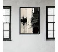 Lienzo enmarcado para pared, diseño abstracto de paisaje en tinta blanca y negra, perfecto para la sala de estar (80 x 100 cm, 31 x 39 pulgadas), marco negro.