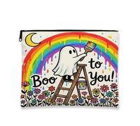 Lienzo fantasma con cremallera, diseño de flores arcoíris juguetonas y fantasiosas para Halloween, arco iris, portátil, con cremallera, bolsa de aseo pequeña para viajes, baño, tocador, almacenamiento