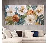 Lienzo floral abstracto moderno para pared, arte de flores blancas, naranjas y verdes, impresiones artísticas, pósteres para decoración de sala de estar, 30 x 60 cm (12 x 24 pulgadas), sin marco