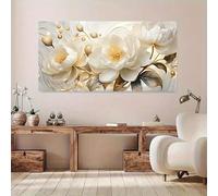 Lienzo floral blanco grande de estilo elegante imágenes artísticas de pared decoración moderna para sala de estar y dormitorio perfecto para la estética del hogar (marco interno de 50 x 100 cm)