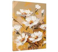 Lienzo floral de primavera, arte abstracto de flores amarillas y blancas, decoración de pared moderna para sala de estar, dormitorio, cocina, sin marco, 40,6 x 50,8 cm