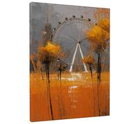 Lienzo floral otoñal para pared, diseño de rueda de la fortuna floral naranja y gris, decoración moderna del hogar para sala de estar, dormitorio, cafetería, lienzo envuelto de 8 x 12 pulgadas