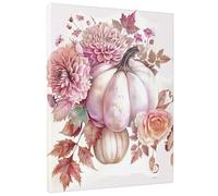 Lienzo floral otoñal para pared, estampado de flores de calabaza de melocotón blanco, arte de pared vintage para decoración estética del hogar para sala de estar, dormitorio, cocina, Acción de Gracias