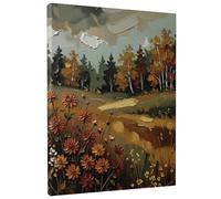 Lienzo floral otoñal para pared, impresiones de paisaje natural naranja y marrón, arte abstracto de pared para decoración estética del hogar para sala de estar, dormitorio, oficina, lienzo envuelto de