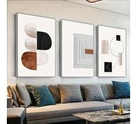 Lienzo geométrico abstracto moderno para pared, arte vintage, impresión de mediados de siglo, líneas de bloques de color, póster para sala de estar (60 x 80 cm x 3/marco interior)