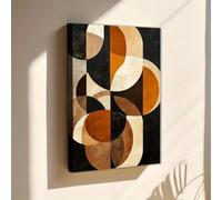 Lienzo geométrico abstracto para pared, impresión estética contemporánea con formas curvas en naranja quemado, negro y beige, para oficina en casa (40 x 60 cm/sin marco)
