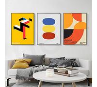 Lienzo Geométrico Abstracto Pintura Bauhaus Exposición Póster Arte Impresión Cuadro De Pared Minimalista Sala De Estar Decoración Única Para El Hogar 12"X16"X3Pcs Sin Marco