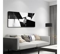 Lienzo grande enmarcado para pared, diseño geométrico abstracto en blanco y negro, decoración minimalista moderna para sala de estar y oficina (70 x 144 cm)