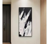Lienzo grande enmarcado para pared: pintura al óleo abstracta con textura en blanco y negro, ideal para decorar paredes, sala de estar (80 x 160 cm, 31 x 63 pulgadas), marco negro.