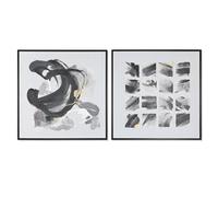 Home ESPRIT Lienzo Blanco Negro Poliestireno Lienzo Abstracto Moderno 104 x 4 x 103,5 cm (2 Unidades)