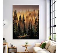 Lienzo Imágenes murales Salón Cuadros 80×120 cm Imagen Mural Amanecer Pinos, Pintura Mural Campos Norte Europa Decoración de Pared Habitación Decoración de Pared Arte de Pared, Amarillo