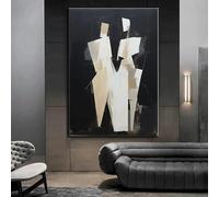 Lienzo impreso abstracto de personas modernas, pintura de pared en blanco roto y negro, póster minimalista, decoración del hogar (60 x 90 cm)