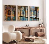 Lienzo impreso con arquitectura de viajes a Irán, Isfahán, arte de viaje, decoración de pared para el hogar, sala de estar o galería (30x40cmx3/Sin marco)