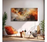 Lienzo impreso con diseño abstracto en tonos naranjas, estilo arte moderno americano, pintura a la tinta, lienzo con orientación transversal para sala de estar (75 x 150 cm/sin marco).