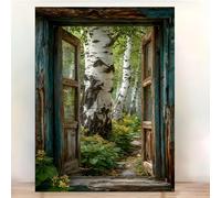 Lienzo impreso con diseño de árboles de bosque de abedules antiguos y vista desde una ventana, estilo moderno para decoración del hogar (70x100CM/Sin marco)