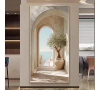 Lienzo impreso con diseño de arco de olivo mediterráneo costero, inspirado en las islas griegas, en tonos beige y blanco, para decoración de pared del hogar (70x140cm/sin marco).