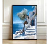 Lienzo impreso con diseño de la costa de una isla mediterránea. Lámina con estampado de mar azul, decoración moderna para el hogar y la sala de estar (40x60 cm/sin marco).
