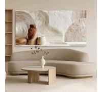 Lienzo impreso con diseño de naturaleza muerta en un jarrón de madera neutra, arte mural geométrico abstracto minimalista estilo Wabi-Sabi para sala de estar (60x120cm/marco interno)