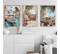 Lienzo impreso con imágenes de casas rurales de colores claros, arquitectura, paisajes turísticos y pinturas al óleo. Pósters para decoración de paredes del hogar (50x70cm - 3 piezas).