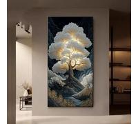 Lienzo impreso con la imagen de un árbol resplandeciente en un bosque místico, ideal para sala de estar, dormitorio o cualquier otro lugar del hogar (40 x 80 cm).