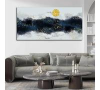 Lienzo impreso con la imagen de una serena noche con luna dorada y un paisaje natural. Póster decorativo para el hogar (55 x 110 cm).