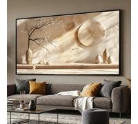 Lienzo impreso con motivos de naturaleza muerta Wabi Sabi, jarrones de cerámica, ramas de ciruelo, luz solar y sombras. Decoración para el hogar (50x100cm/sin marco).