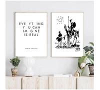 Lienzo impreso con texto en inglés "Everything You Can Imagine Is Real" de Pablo Picasso, póster de Don Quijote, decoración de pared para el hogar, 50 x 70 cm, sin marco