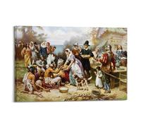 Lienzo impreso con texto en inglés "First Thanksgiving by Jean-Leon Gerome" para pared, cuadros fotográficos, decoración del hogar, 20 x 30 cm