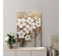 Lienzo impreso con un sencillo diseño floral blanco y dorado. Arte creativo para la decoración de salas de estar, dormitorios, oficinas, bares, cafeterías y hoteles (30x40 cm/sin marco).