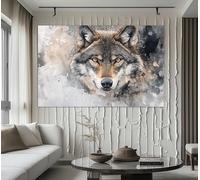Lienzo impreso de gran tamaño con la imagen de un lobo, pósteres abstractos de lobos, retratos de animales para pared, ideal para sala de estar o decoración del hogar (50x70cm/marco interno).