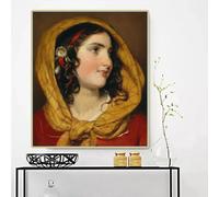 Lienzo impreso de la pintura al óleo de Friedrich von Amerling «Retrato de una niña con un pañuelo amarillo en la cabeza» Obra de arte para decoración del hogar (60x80cm)