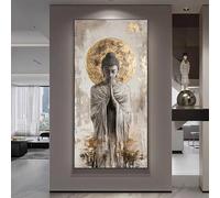 Lienzo impreso de yoga y meditación en color dorado minimalista, lámina decorativa de pared con estatua de Buda estilo zen bohemio, lienzo para decoración de estudio de yoga (30x65cm/sin marco).