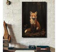Lienzo impreso de zorro rojo del bosque oscuro, pintura al óleo de animales salvajes, lámina para decoración de pared del hogar (50x70cm/sin marco)