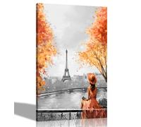 Lienzo impreso en blanco y negro con texto en inglés "Alone and Blissful in Paris", color naranja para dormitorio, sala de estar, cuadros de ciudad para colgar, 40 x 30 cm, tamaño A3