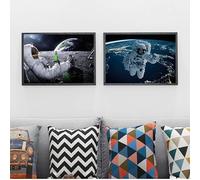 Lienzo impreso para pared, pintura de cervezas, espacio exterior, tierra, astronautas, luna, póster, impresiones, imágenes de pared para decoración del hogar (40 x 50 cm, 2 piezas sin marco)