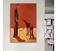 Lienzo impreso - Retrato abstracto de un hombre paseando a su perro, decoración moderna para la pared del salón o el dormitorio (60x80cm/Sin marco)