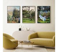 Lienzo impreso vintage de Claude Monet, estanque de nenúfares, paisaje natural, póster, arte de pared para sala de estar, decoración del hogar (60 x 90 cm, 3 piezas)