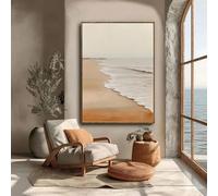 Lienzo minimalista con estampado de playa, pintura al óleo, arte mural de olas del océano sobre fondo beige estilo Wabi-Sabi para sala de estar (30x45cm)