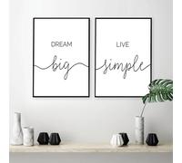 Lienzo minimalista con frase "Sueña en grande, vive", en blanco y negro, estilo nórdico, para decoración de habitación, oficina y hogar (40 x 60 cm, 2 unidades)