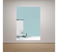 Lienzo minimalista para pared, mujer junto a un edificio blanco, paisaje abstracto moderno con cielo azul tranquilo (80 x 120 cm/sin marco)