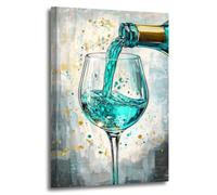 Lienzo moderno abstracto de vino para pared, impresión artística, bebida turquesa vertida en vaso, decoración con salpicaduras doradas para bar, cocina y comedor (40 x 60 cm, sin marco)