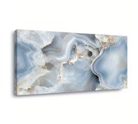 Lienzo moderno con diseño abstracto de ágata, arte de pared en azul y beige, impresión sobre lienzo para sala de estar, oficina y cocina (75 x 150 cm/30 x 59 pulgadas)