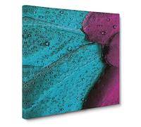 Lienzo moderno con diseño de plumaje en morado y azul azulado, listo para colgar, cuadro enmarcado para sala de estar, dormitorio, decoración de oficina en casa, 14 x 14 pulgadas (35 x 35 cm)