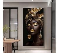 Lienzo moderno con estampado de flores para sala de estar, color negro y dorado, para mujer, decoración de dormitorio (55 x 110 cm, sin marco)