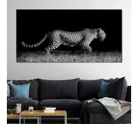 Lienzo moderno de guepardo en blanco y negro, diseño de leopardo, para pared, para oficina, sala de estar, decoración de pared (70 x 140 cm)