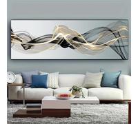 Lienzo moderno nórdico abstracto con tinta dorada y negra, póster grande para decoración de salón, 35 x 100 cm, sin marco
